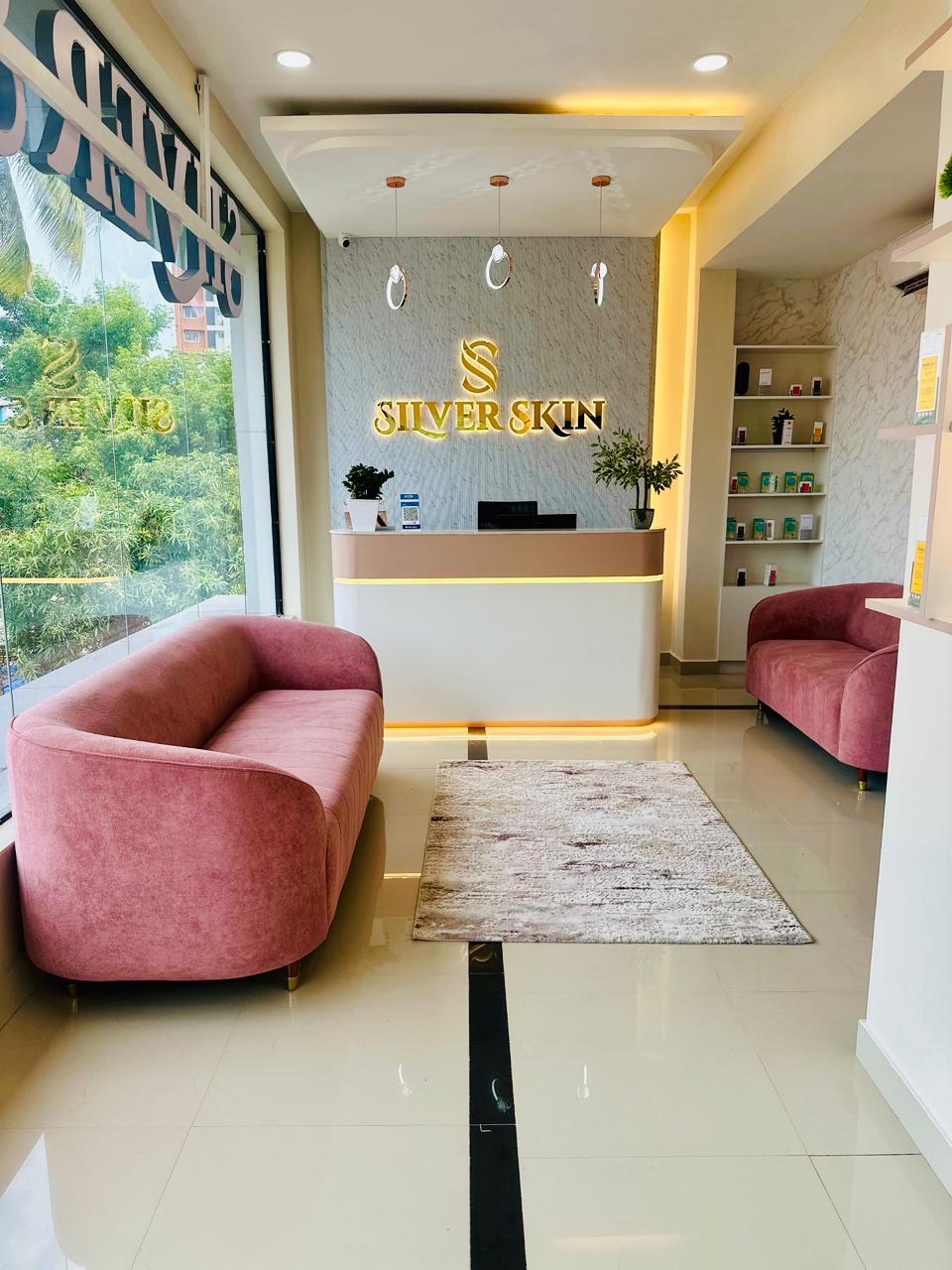 Silver Skin Clinic lounge seating facing the reception desk