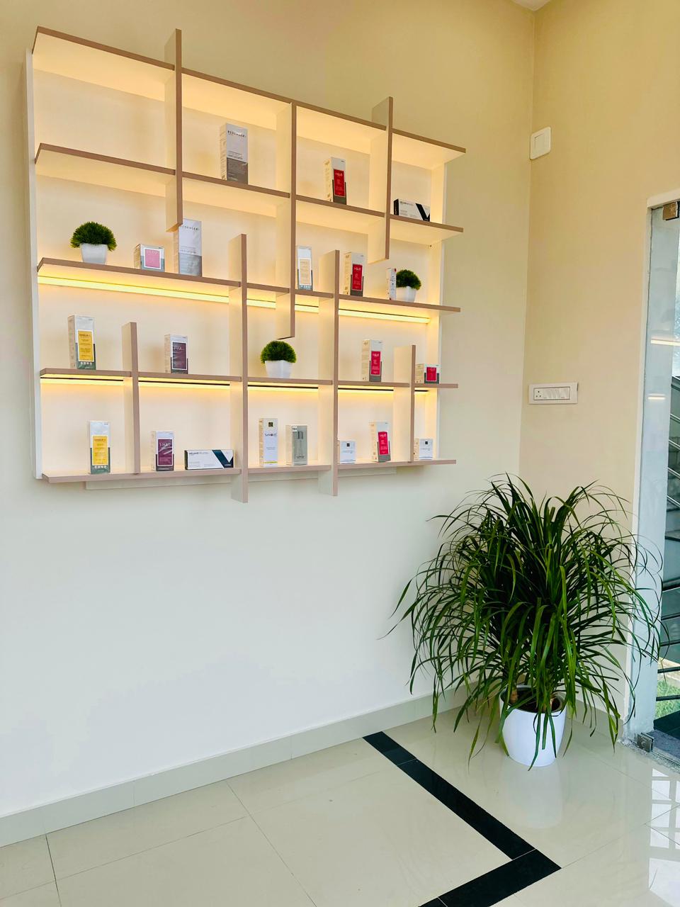 Silver Skin Clinic product showcase wall